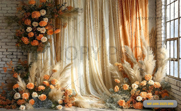 BOHO  ELEGANT DRAPED CURTAIN FLORAL - PRINTED BACKDROPS