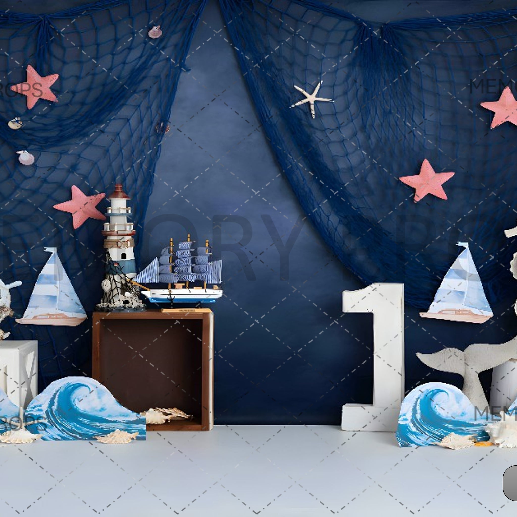 BLUE NAUTICAL THEME - PRINTED BACKDROPS