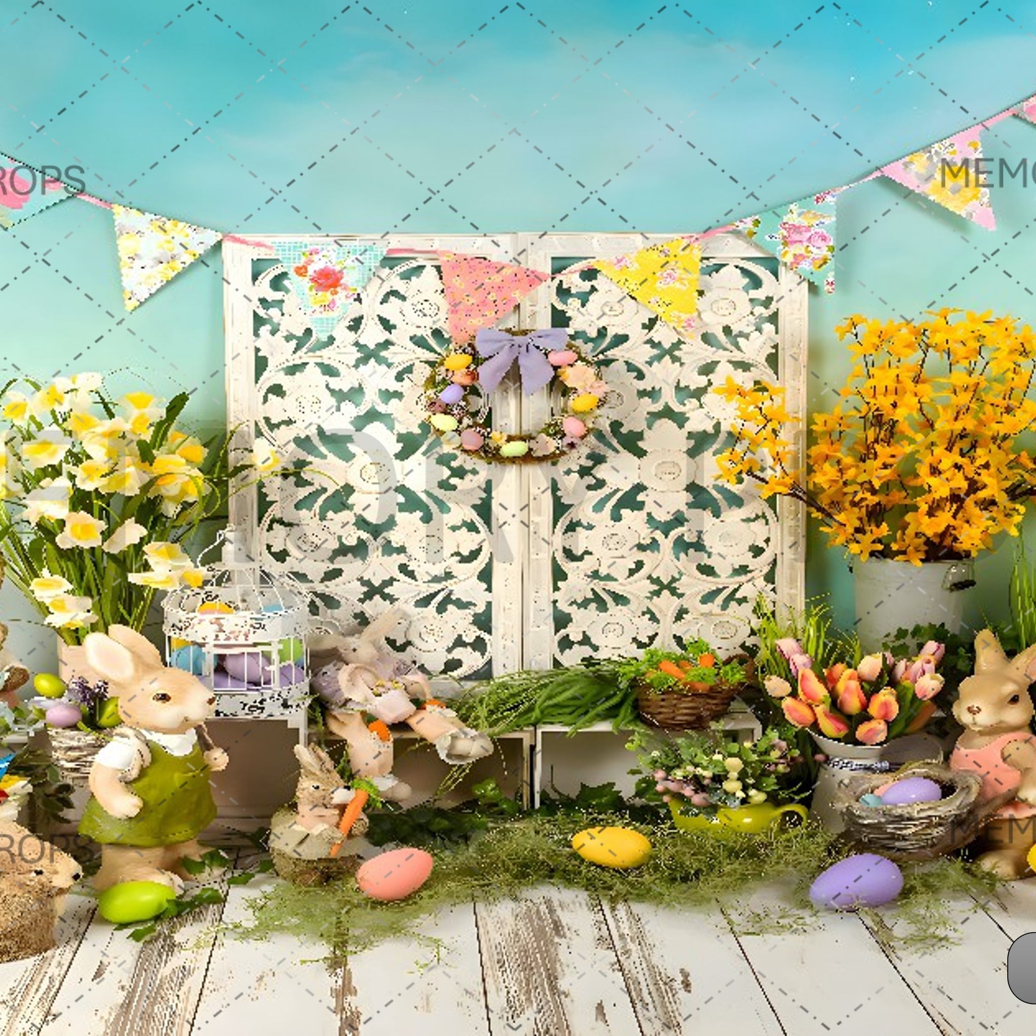 SPRING GARDEN BUNNY DECOR - PRINTED BACKDROPS