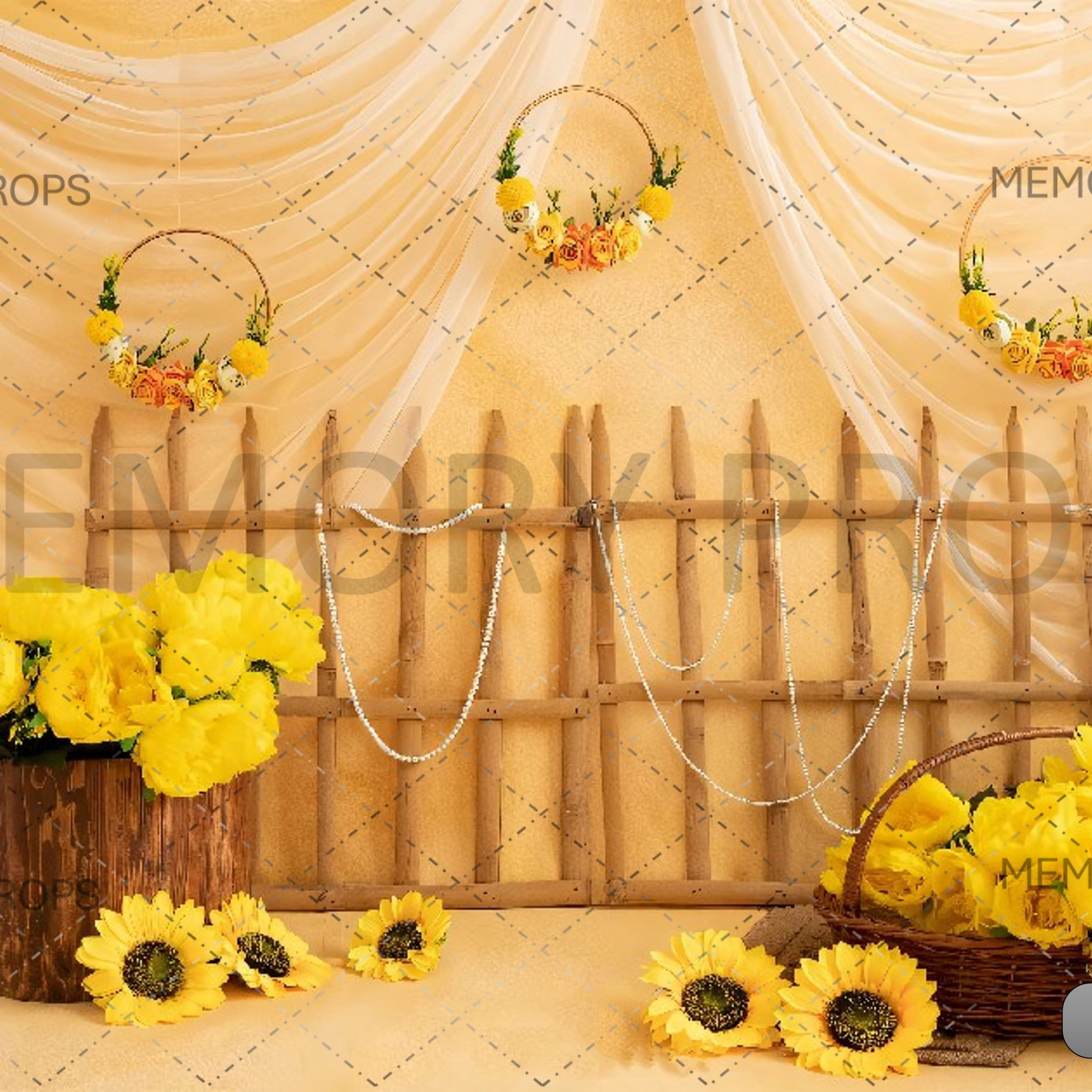 SUNFLOWERS WITH YELLOW CURTAINS - PRINTED BACKDROPS