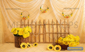 SUNFLOWERS WITH YELLOW CURTAINS - PRINTED BACKDROPS