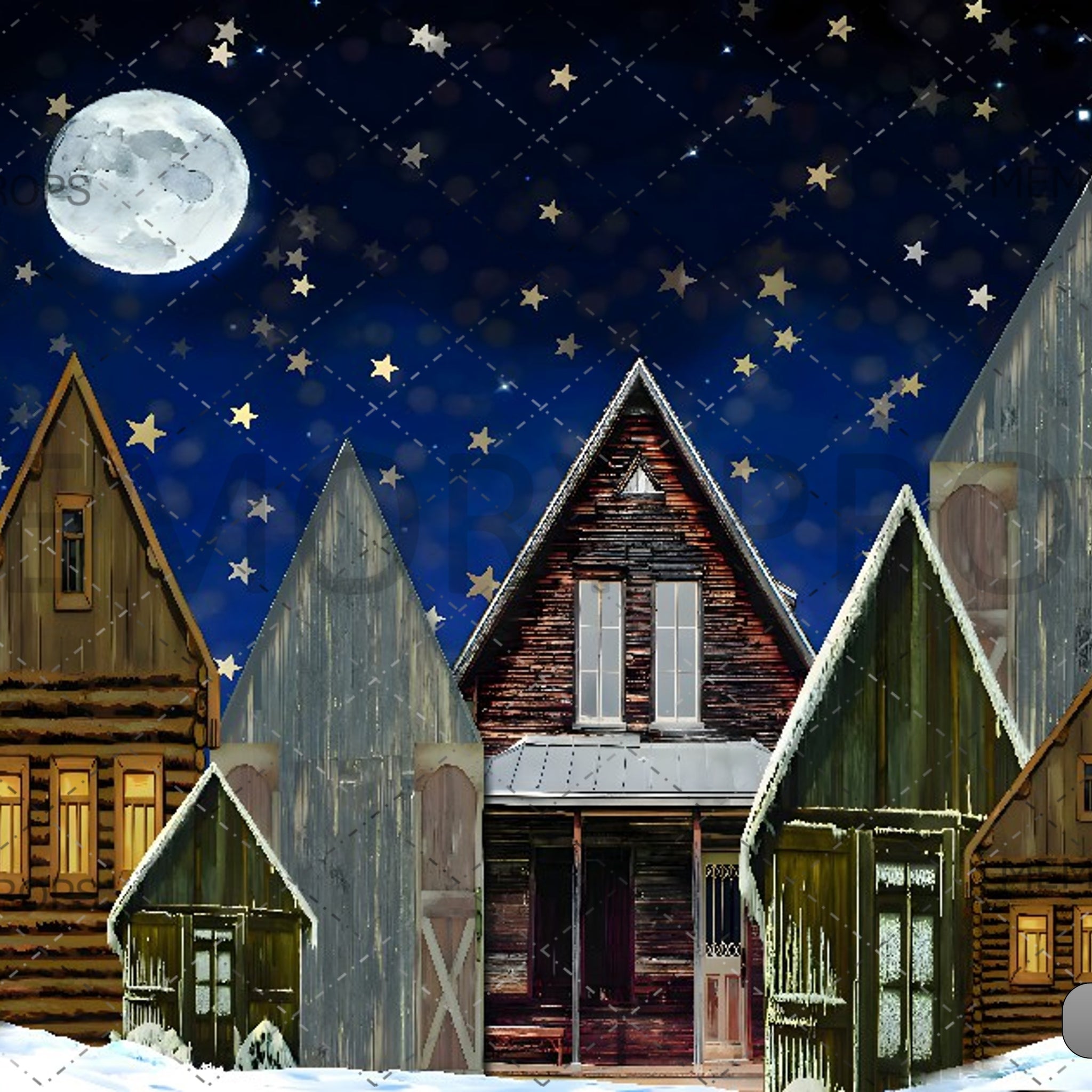 STARRY NIGHT OVER VILLAGE - PRINTED BACKDROPS