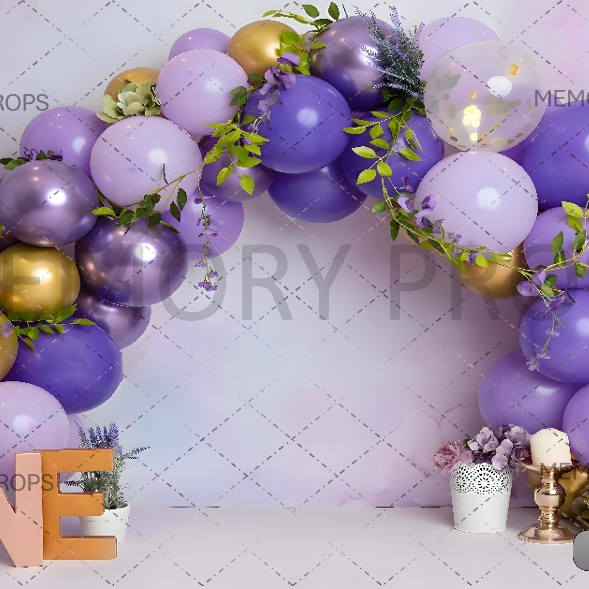 PURPLE GOLD BALLOONS BIRTHDAY PARTY - PRINTED BACKDROPS