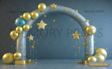 BLUE WITH GOLDEN AND SILVER BALLOONS AND ARCH - PRINTED BACKDROPS