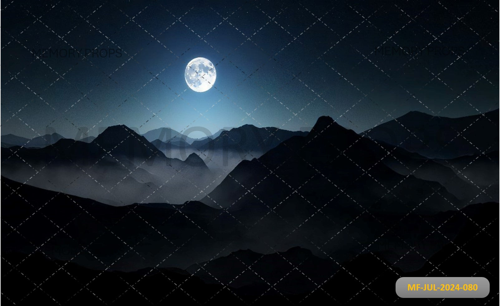 Moonlit Fog on Mountains Printed Backdrop