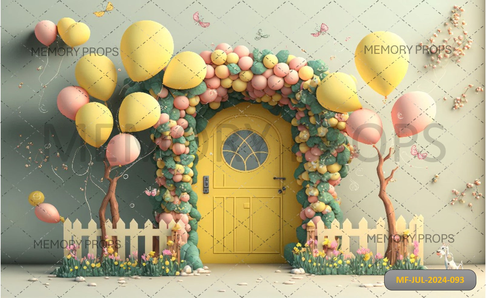 YELLOW SPRING BALLOON BIRTHDAY - BABY PRINTED BACKDROPS