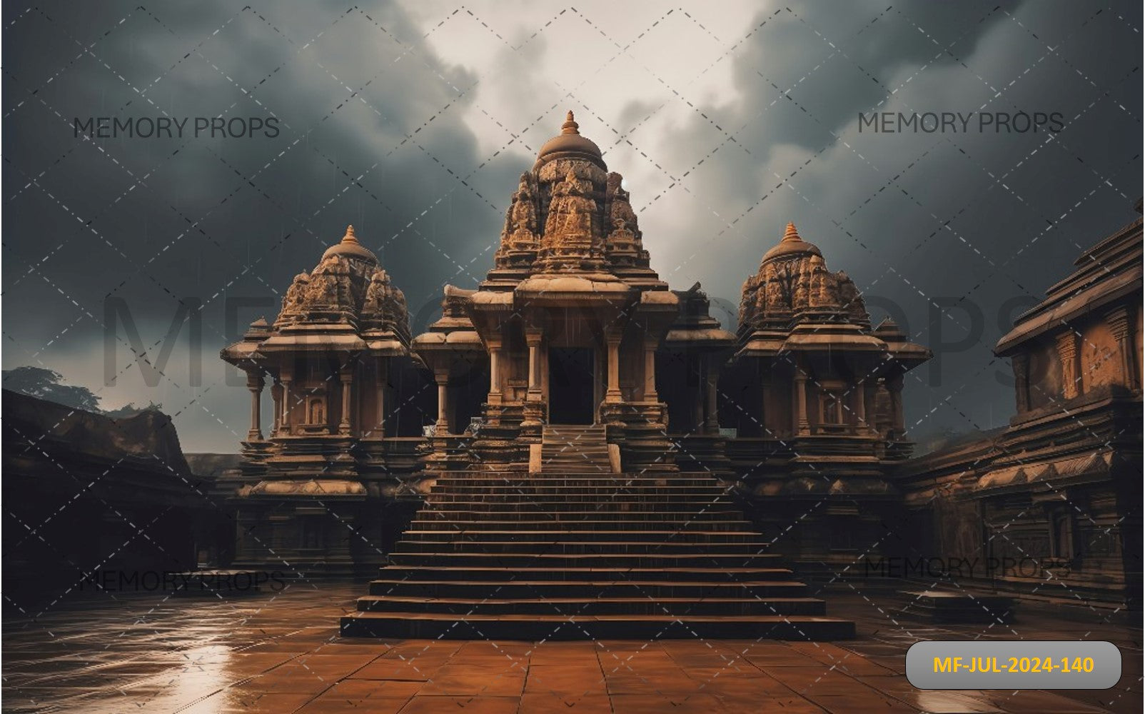 TEMPLE IN CLOUDS WITH DARK SKY - PRINTED BACKDROPS