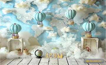 HOT AIR BALLOON WITH WORLD MAP - BABY PRINTED BACKDROPS