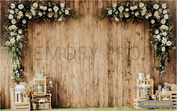 RUSTIC WOODEN BOARD FLOWER WALL - PRINTED BACKDROPS