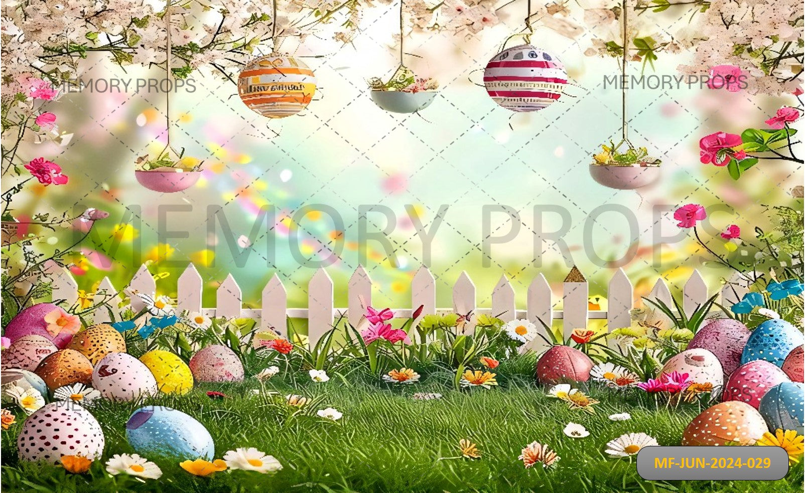 GARDEN COLOURFUL EGGS FENCE - PRINTED BACKDROPS