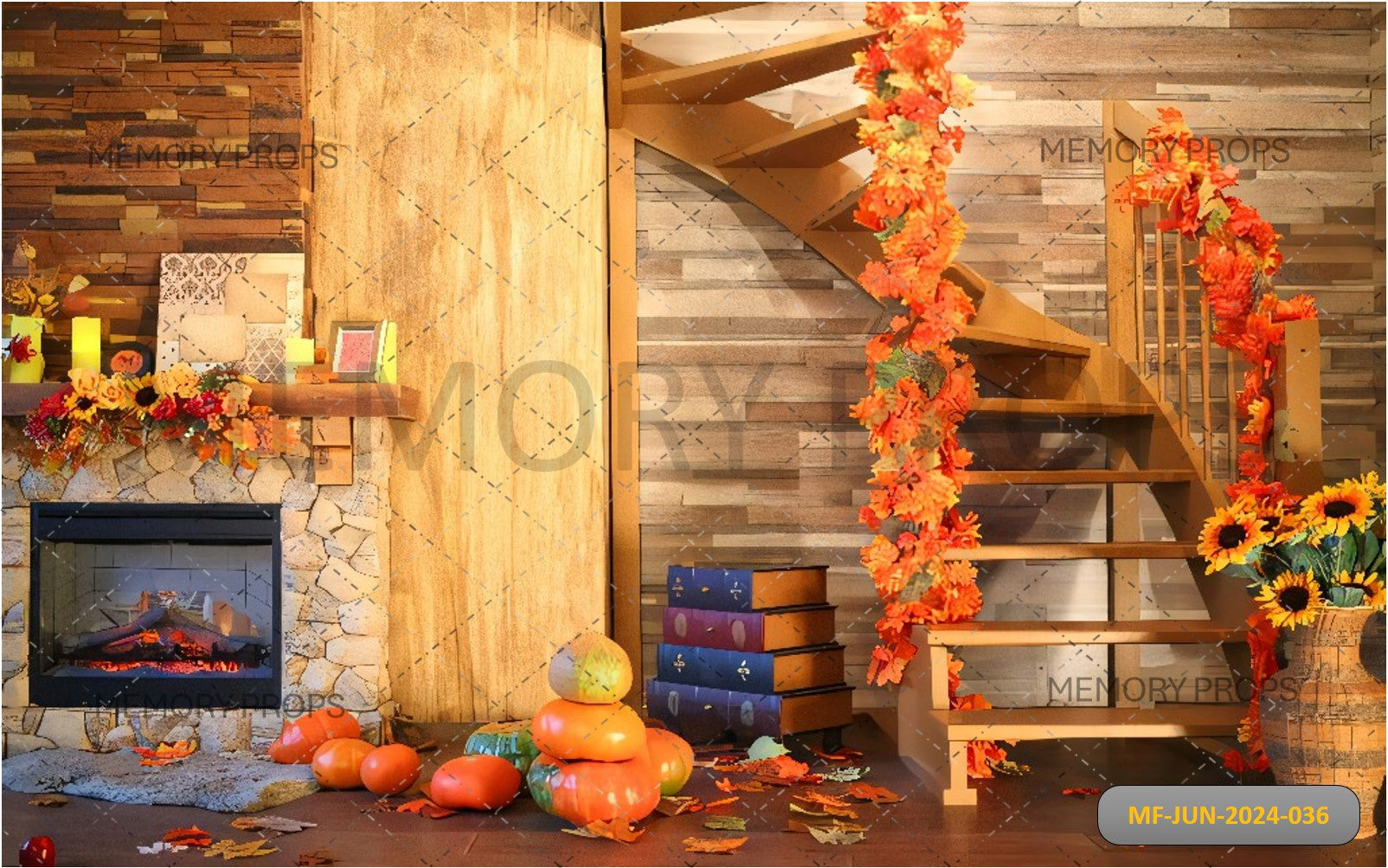 STAIRCASE WITH PUMPKIN - PRINTED BACKDROPS