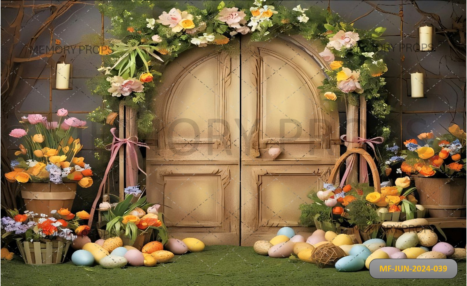 DOOR WITH FLOWERS AND EGGS - PRINTED BACKDROPS