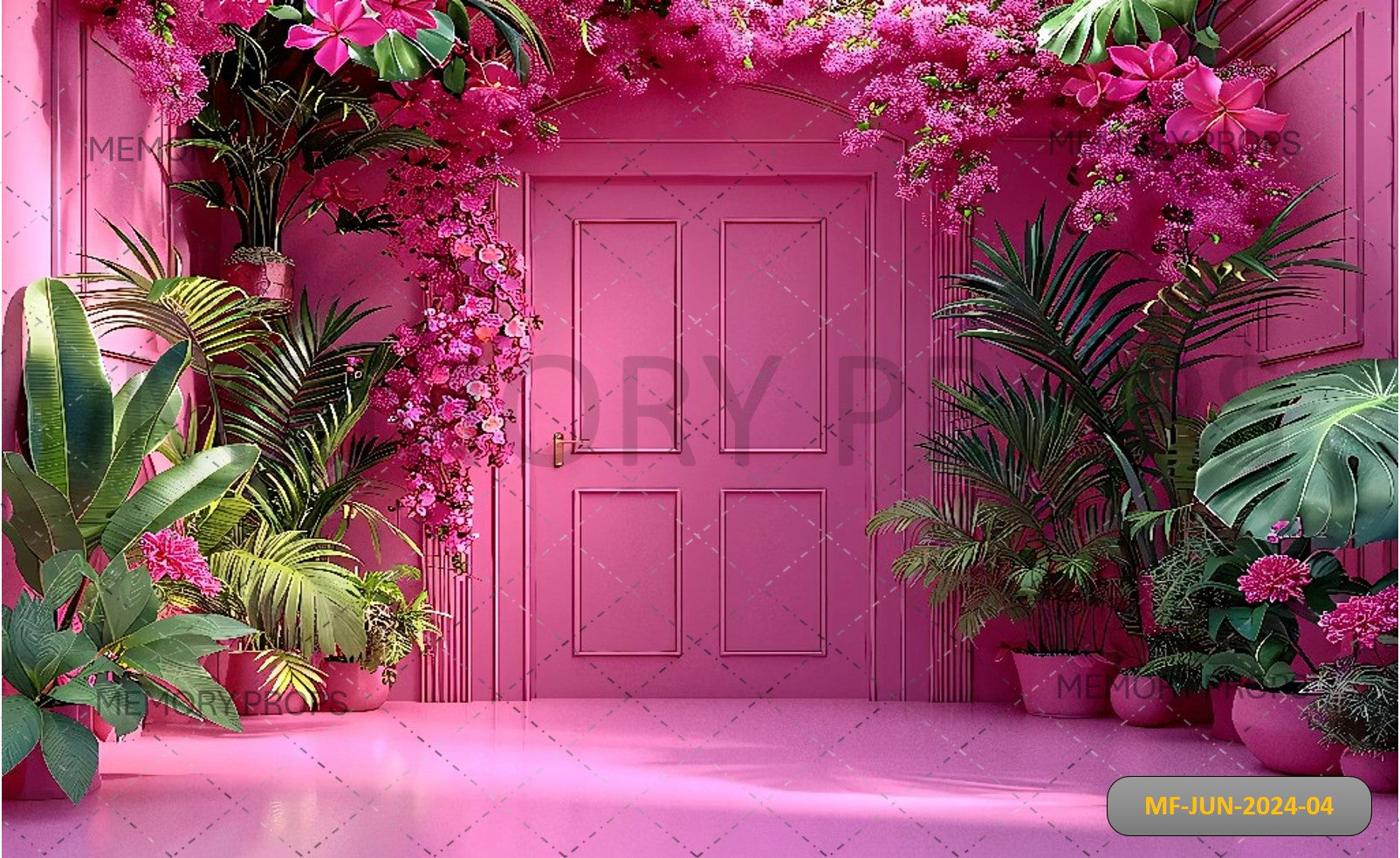 PINK DOOR WITH PLANTS - BABY PRINTED BACKDROPS