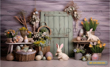 AVEZANO EASTER DECOTATED WOODEN DOOR AND RABBIT - PRINTED BACKDROPS