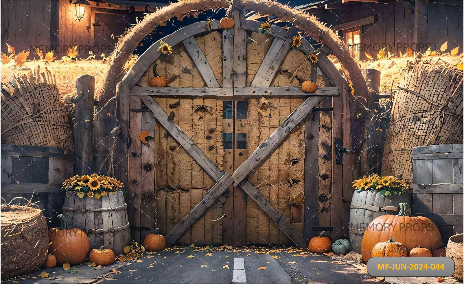 AUTUMN BARN DOOR WREATH PUMPKIN - PRINTED BACKDROPS