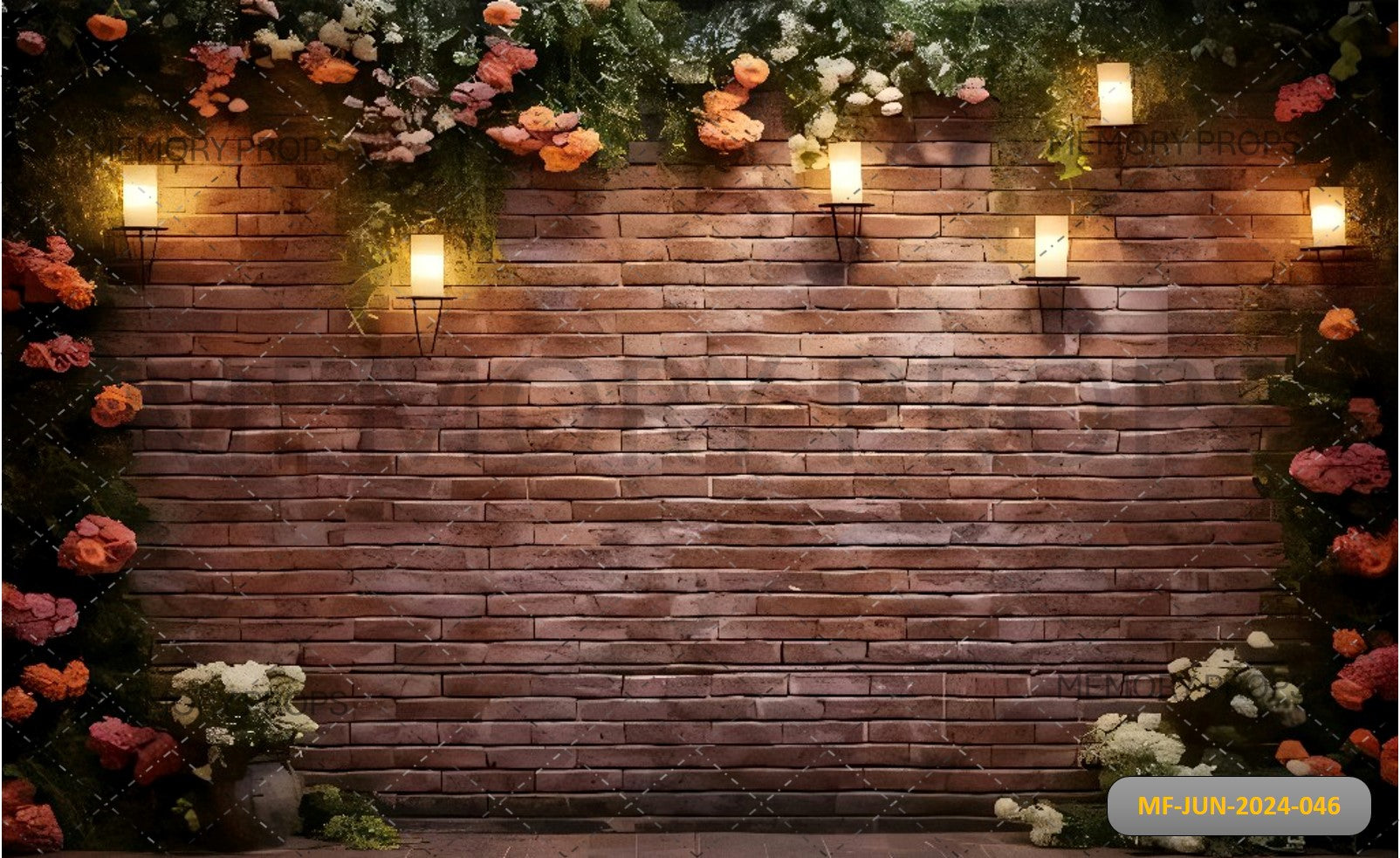 SPRING FLOWERS BRICK WALL - PRINTED BACKDROPS