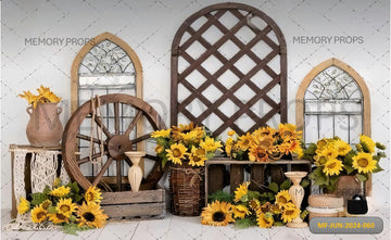 WOODEN DOOR WITH SUNFLOWERS - PRINTED BACKDROPS