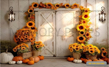 SUNFLOWER PUMPKIN BARN SUN - PRINTED BACKDROPS