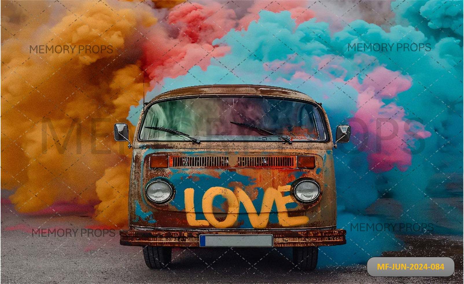 COLORFUL SMOKE BROKEN VAN - PRINTED BACKDROPS