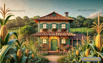 CORN PLANTS WITH OLD HOUSE - PRINTED BACKDROPS