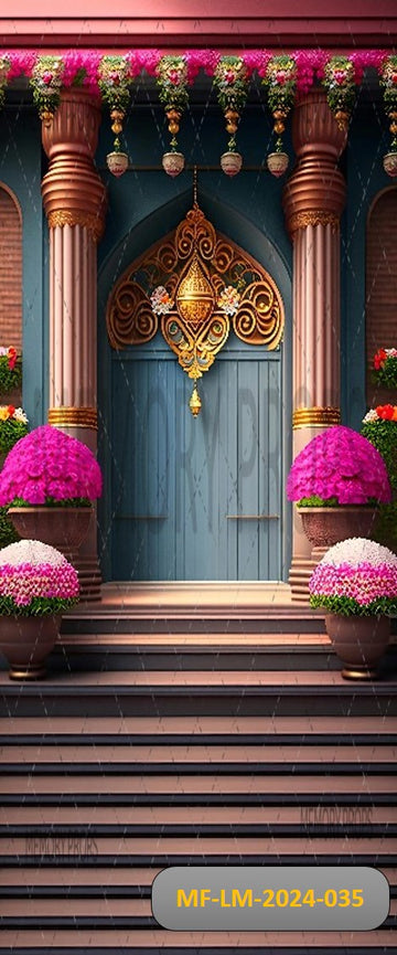 DOOR WITH FLOWERS IN FRONT OF IT - PRINTED BACKDROPS