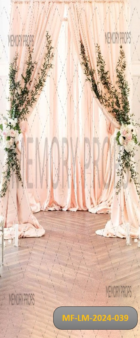 LIGHT PEACH CURTAIN WITH FLOWERS - PRINTED BACKDROPS