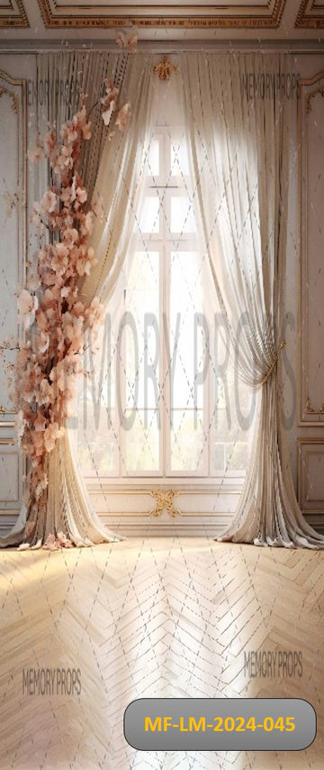 PEACH CURTAIN WITH FLOWERS - PRINTED BACKDROPS