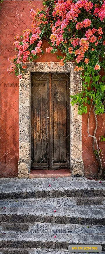 RETRO WOODEN DOOR BOUGAINVILLEA - PRINTED BACKDROP