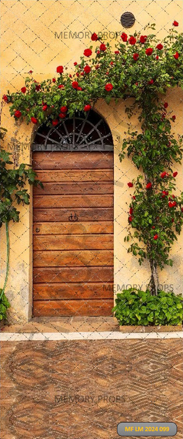 RUSTIC WOODEN DOOR WITH RED ROSES - PRINTED BACKDROPS