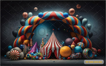 COLOURFUL BACKGROUND WITH CIRCUS TENT AND BALLOONS - PRINTED BACKDROPS