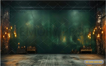 DARK ROOM WITH WOODEN FLOOR AND LIGHTS PRINTED BACKDROP