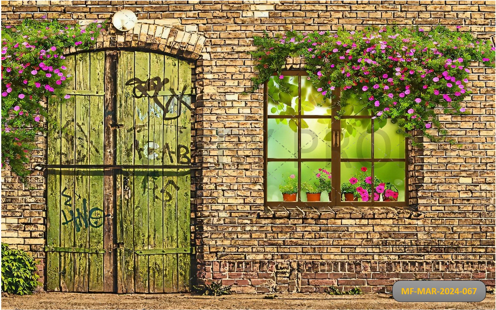 BRICK WALL WINDOW AND DOOR SPRING PRINTED BACKDROP