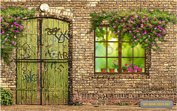 BRICK WALL WINDOW AND DOOR SPRING PRINTED BACKDROP