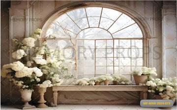 CLASSIC WINDOW WITH WHITE FLOWERS PRINTED BACKDROP