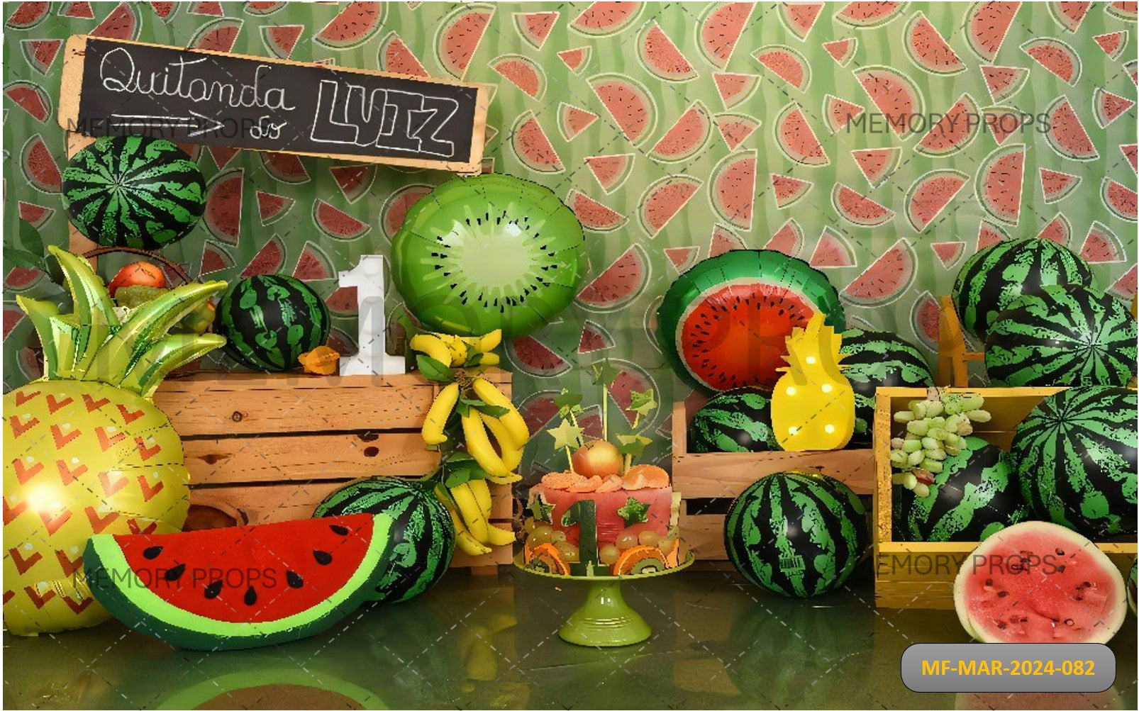 WATERMELON AND PINEAPPLE ROOM WITH FRUITS CAKE PRINTED BACKDROP