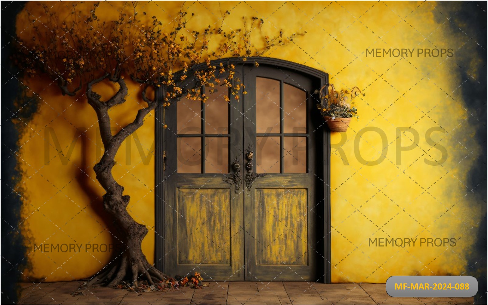 DOOR WITH TREE AND YELLOW BACKGROUND PRINTED BACKDROP