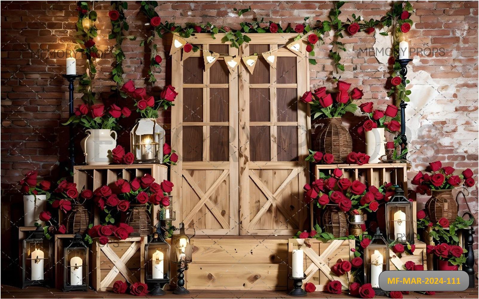 RED ROSE BRICK WALL PRINTED BACKDROP