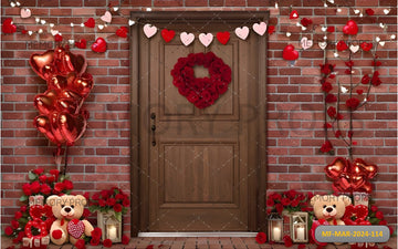 VALENTINES DAY DECORATION FLOWERS TEDDY AND BALLOONS - PRINTED BACKDROPS