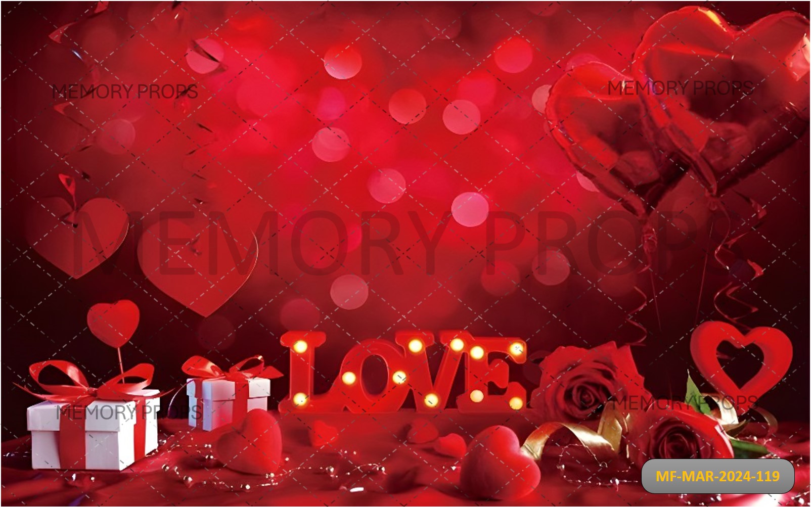 GLITTERING HEART BALLOONS ROMANTIC PRINTED BACKDROP