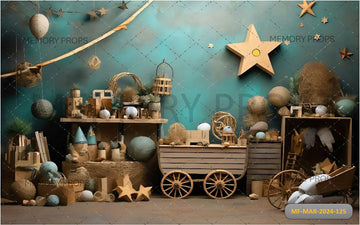 FRONT VIEW WALL OF A COZY TOY ROOM VINTAGE PRINTED BACKDROP