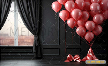 EMPTY BLACK WINDOW CURTAIN WITH BALLOONS VALENTINES - PRINTED BACKDROPS