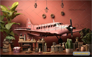 PINK AIRPLANE WITH A PROPELLER THAT - PRINTED BACKDROPS