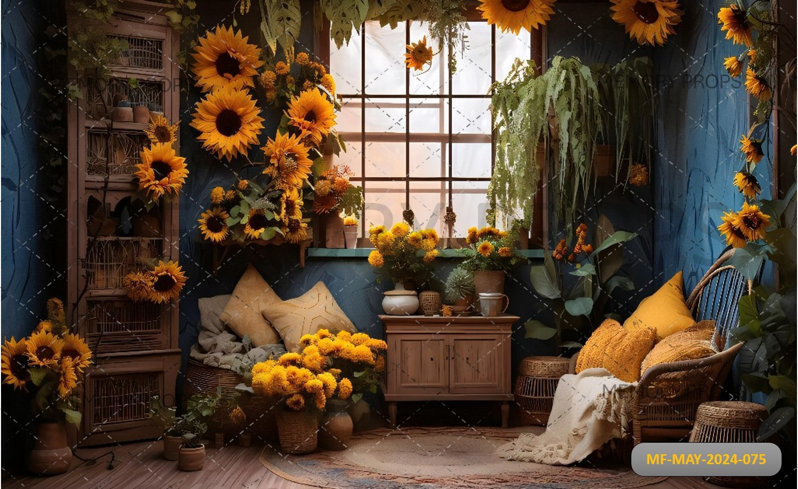 BOHO ROOM SUNFLOWERS YELLOW ROOM INTERIOR PRINTED BACKDROP