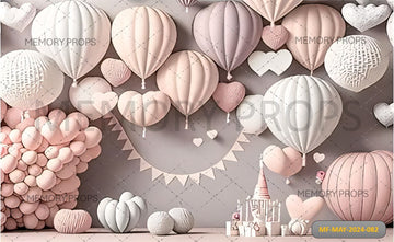 PINK AND WHITE AIR BALLOONS PRINTED BACKDROP