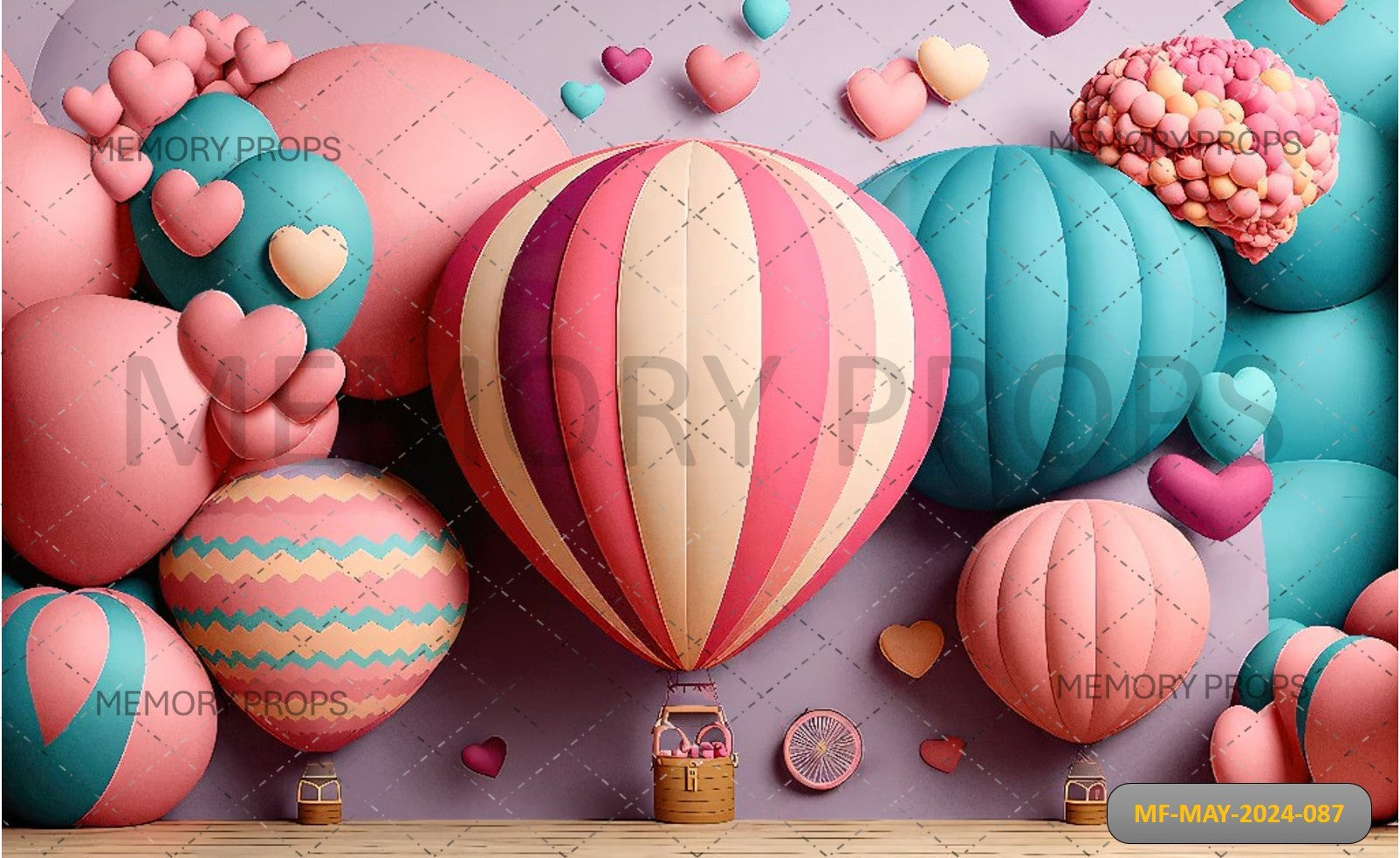 HEART AIR BALLOONS PRINTED BACKDROP