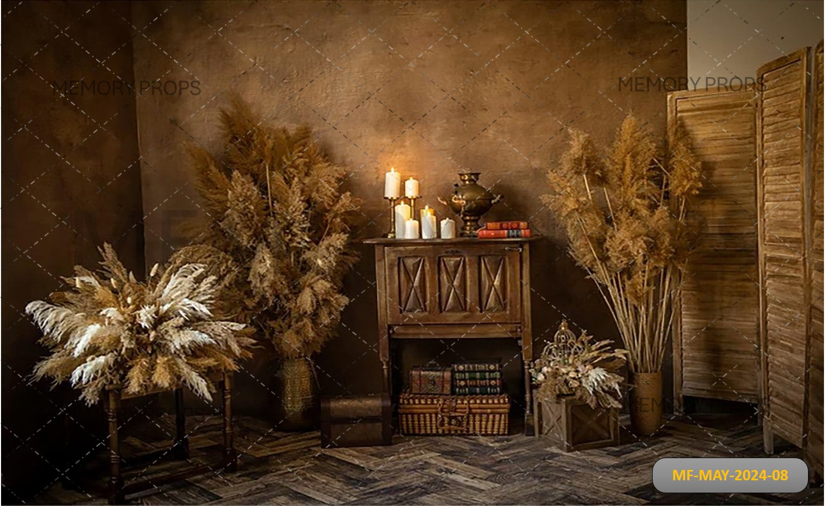 MUSTARD BOHO ROOM WITH CANDLES PRINTED BACKDROP