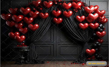 LITTLE HOUSE DECORATION RED AND BLACK BALLOONS - PRINTED BACKDROPS