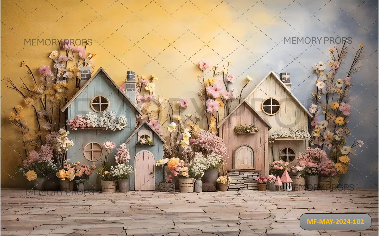 RUSTIC HOUSE AND FLOWERS PRINTED BACKDROP