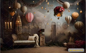 BALLOONS GARLAND ROOM WITH CANDLES PRINTED BACKDROP