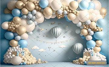 BLUE AND WHITE HOT AIR BALLOONS ARCH PRINTED BACKDROP